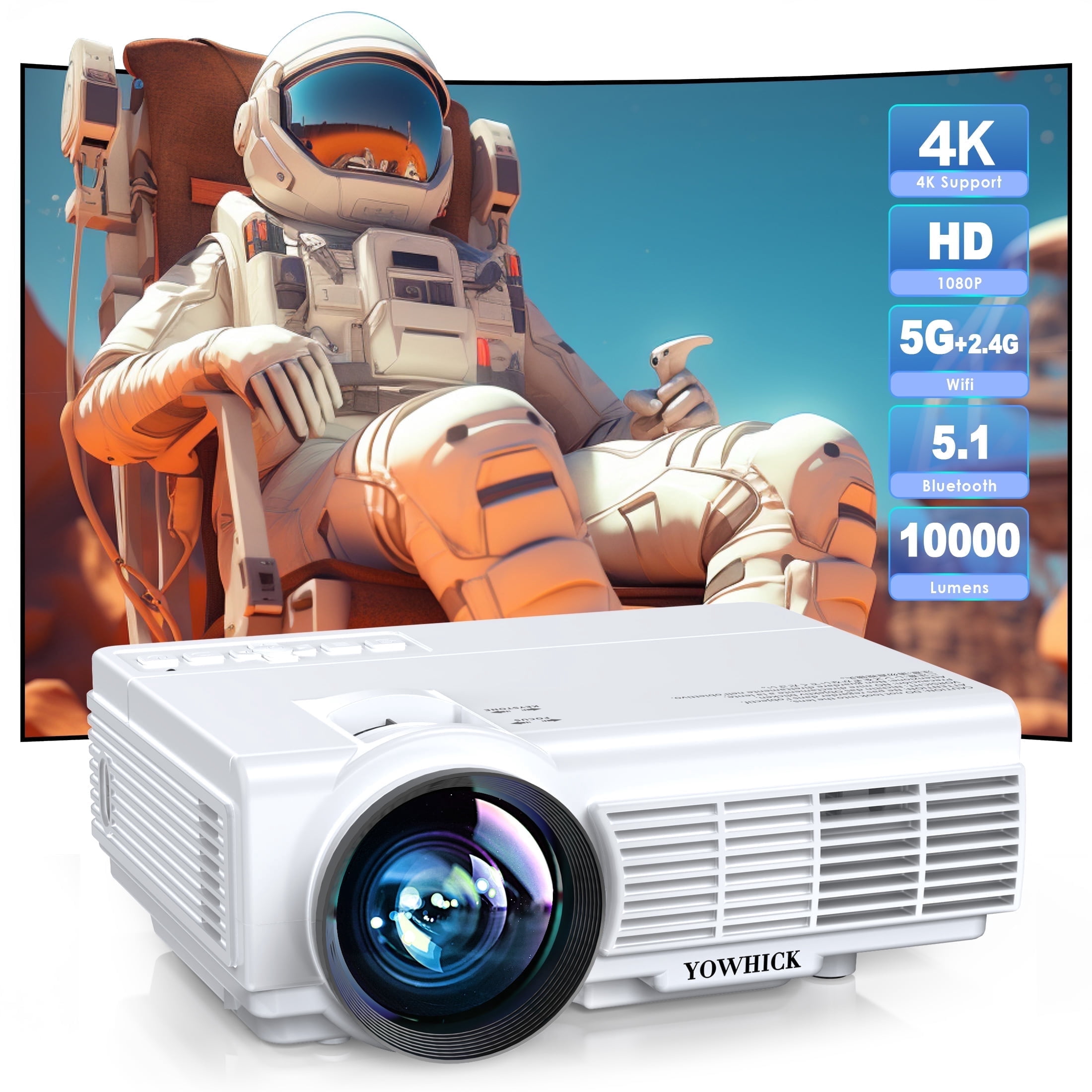 新品 プロジェクター 1080P 10000LM WiFi Bluetooth WiFi Bluetooth Projector, 10000LM HD Projector Support 4K, Home