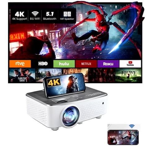 MPBEKING Home Theater Projector supports WiFi and Bluetooth, compatible with 4K and 1080P, featuring 9500 lumens full HD portable mini projector ideal for outdoor use. Compatible with TV sticks, HDMI