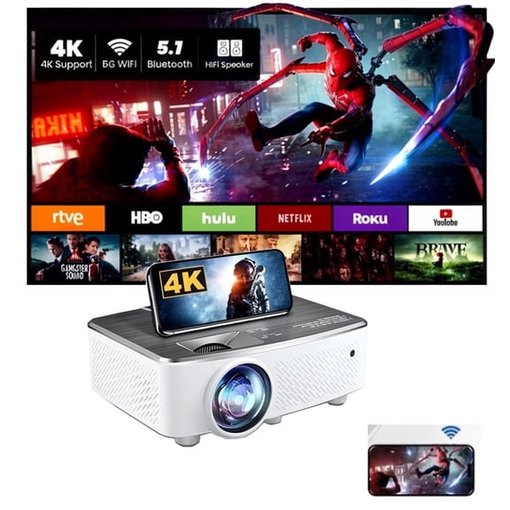 MPBEKING Home Theater Projector supports WiFi and Bluetooth, compatible with 4K and 1080P, featuring 9500 lumens full HD portable mini projector ideal for outdoor use. Compatible with TV sticks, HDMI