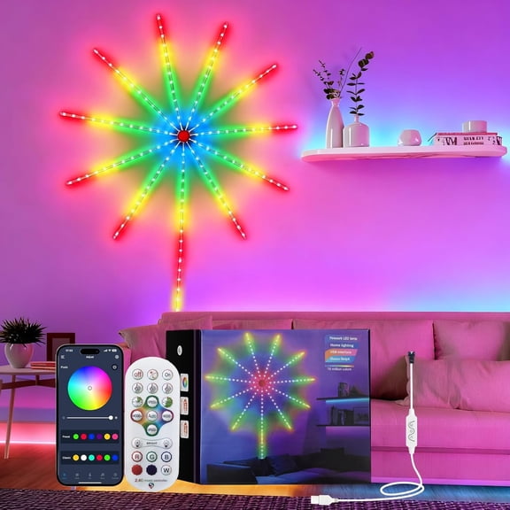 WiFi Bluetooth Smart Fireworks LED Light with App and Remote Control, 16 Colors & 10 Lighting Modes for Indoor Room, Party and Christmas Decor