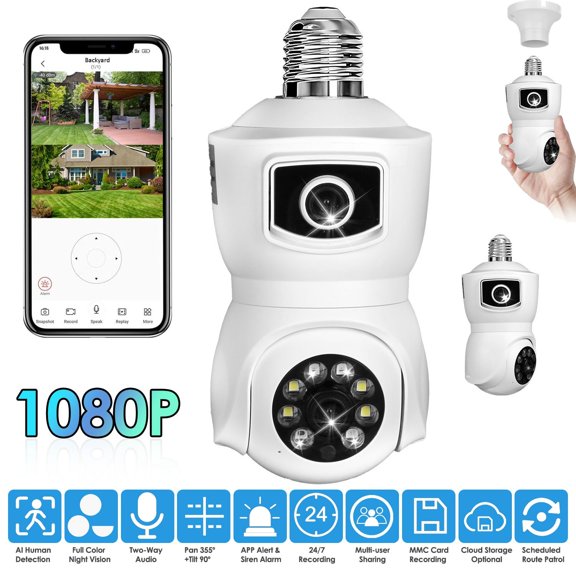 WiFi Bulb Security Camera with Two-Way Audio, AI Motion Detection APP Alert, 360 PTZ Wireless Camera for Home Security