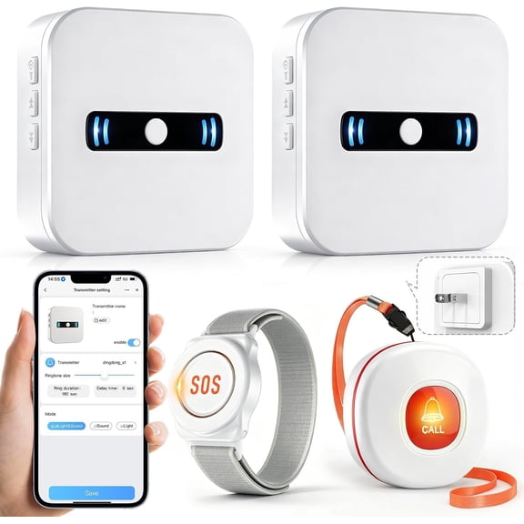 WiFi Caregiver Call Button Calls Phone, 1Button 1 Wrist 2 Receiver