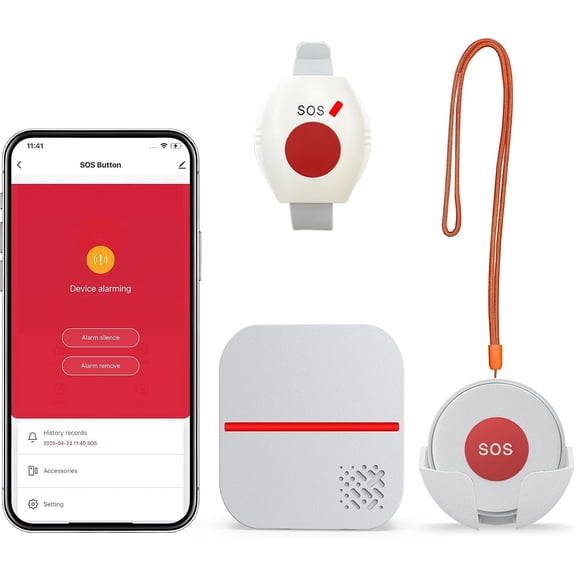 WiFi Caregiver Pager Life Alert Systems for Seniors No Monthly Fee App Control Medical Alert Systems for Seniors, 1Waterproof Call Button+ 1Watch Button 1Receiver(Only Supports 2.4GHz Wi-Fi)