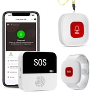WiFi Caregiver Pager Wireless Call Button System 1 Lanyard 1 Wristband Emergency Button APP Alert Custom Name Tones Fall Alert For Elderly Home Nursing Care