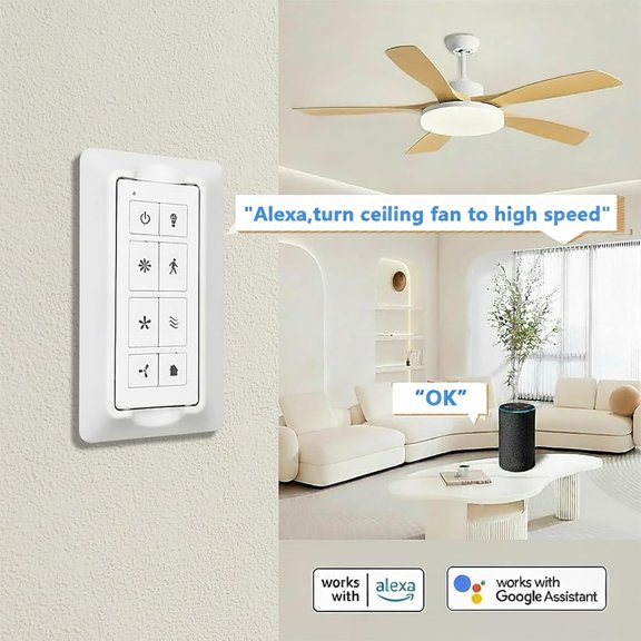 WiFi Ceiling Fan Remote Control Kit with Light Dimmer and 3-Speed, Nature Breeze & Walk Away Light Delay