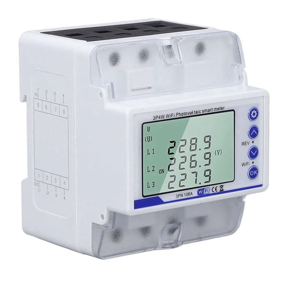 WiFi Circuit Breaker 3-Phase Energy Meter with LCD Display - 60-300V 100A Directional Switch