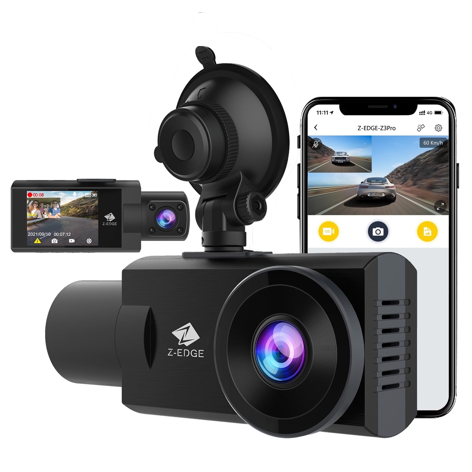 Z-Edge Z3Pro 2K+1080P WiFi Dash Cam, Dual Car Camera with