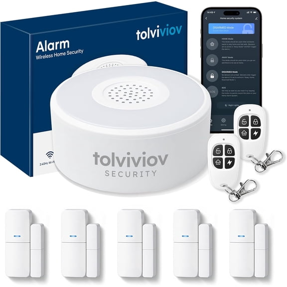 WiFi Door Alarm System, Wireless DIY Smart Home Security System, with Phone APP Alert, 8 Pieces-Kit (Alarm Siren, Door Window Sensor, Remote), Compatible with Alexa, for House, Apartment by