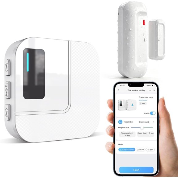 WiFi Door Chime, Door Sensor with Phone Notifications for Safety & Dementia Care, Door Open Alert for and Business Use, 20 Chimes, 5 Volume Levels, 2.4GHz Only