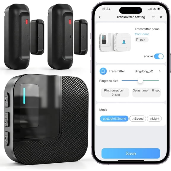WiFi Door Chime, SanJie Alarm Sensor with Phone Notifications for Household Safety & Dementia Care, Open Alert Home Security and Business Use, 20 Chimes, 5 Volume Levels, 2.4GHz Only
