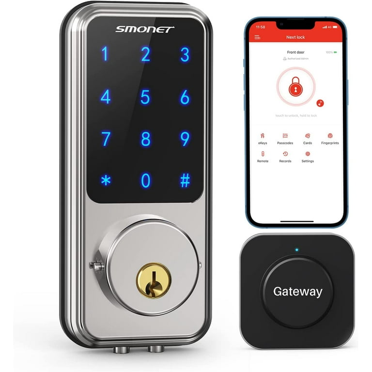 WiFi Door Lock, SMONET Electronic Keypad Door Lock with Gateway