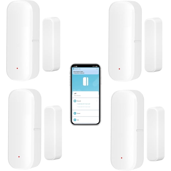 WiFi Door Sensor: Wireless Window Sensor with App Alerts, Tuya Smart Contact Sensor for Home Security and Smart Home Automation, No Hub Required, Compatible with Alexa Google Assistant(4-Pack)