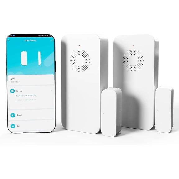 WiFi Door Window Alarm, Smart Contact Sensor with APP Alerts & Sound Light Alarm, DIY Home Security System for House, Apartment, Office (Battery Not Included)