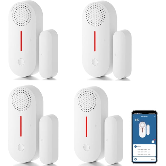 WiFi Door Window Sensor Alarm: Smart Door Sensor, Magnetic Contact Sensor Wireless for Home Security Burglar Alert, 90db Alarm & App Notification, Door Open Sensor Compatible with Alexa