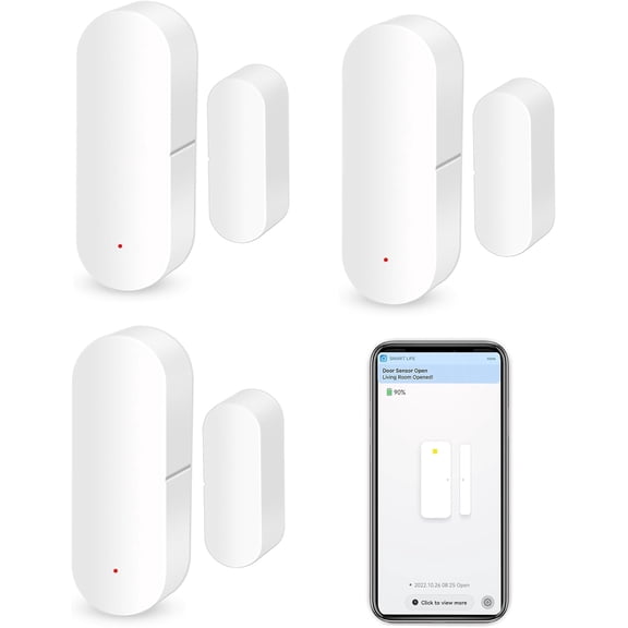 WiFi Door Window Sensor: Smart Contact Sensor with App Alerts, Door Open Detector Compatible with Alexa Google Assistant, Entry Detector Sensor for Home Security and Home Automation (4-Pack)
