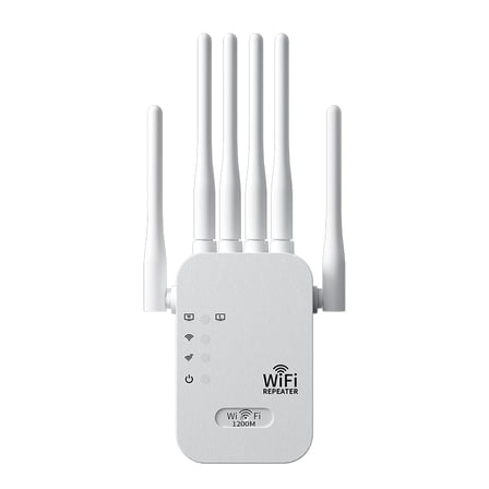 WiFi Extender 1200Mbps Dual-Band Long Range Internet Booster with 6 External Antennas, 2.4GHz/5GHz WiFi Repeater for Home, Ethernet Port, AP/Repeater Modes, Compatible with All Routers
