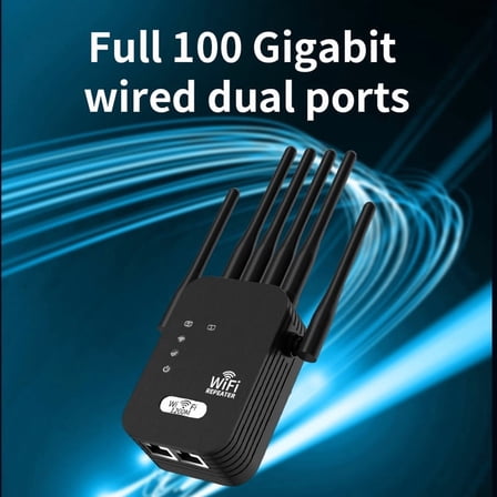 WiFi Extender 1200Mbps Dual-Band Long Range Internet Booster with 6 External Antennas, 2.4GHz/5GHz WiFi Repeater for Home, Ethernet Port, AP/Repeater Modes, Compatible with All Routers