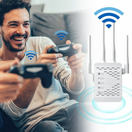 WiFi Extender 300Mbps Dual Band, Wireless Signal Booster with 4 Antennas, Through-Wall Repeater for Home/Office, Easy Setup, Heat Dissipation Design, 10 Device Capacity