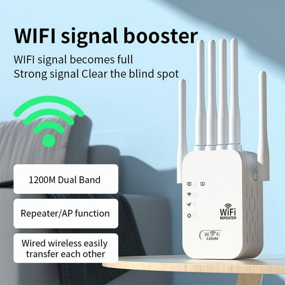 WiFi Extender with 6 High-Gain Antennas, 1200Mbps Dual Band (2.4GHz/5GHz) Internet Booster, Long Range WiFi Repeater for Home, Ethernet Port, Access Point & Repeater Modes, Works with All Routers