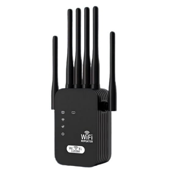 ANDHOT WiFi-repeater, wifi-extender, wifi-versterker, 1200 Mbit/s, 5 GHz/2,4 GHz, dual-band anti-jamming, repeater/router/Ap, 4 antennes, 2 LAN-poorten, voor thuisgebruik, kantoor