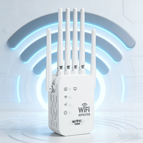 WiFi Extender with 6 High-Gain Antennas, 1200Mbps Dual Band (5GHz/2.4GHz) Long Range WiFi Booster, Signal Repeater with Ethernet Port, AP & Repeater Modes for Home