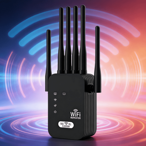 WiFi Extender with 6 High-Gain Antennas, 1200Mbps Dual Band (5GHz/2.4GHz) Long Range WiFi Booster, Signal Repeater with Ethernet Port, AP & Repeater Modes for Home
