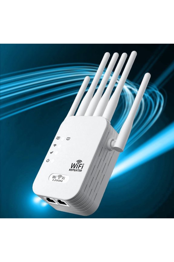 WiFi Extender with 6 Signal-Boosting Antennas, 1200Mbps Dual-Band Internet Range Extender for Home, 2.4GHz/5GHz WiFi Repeater, Ethernet Port, Access Point/Repeater Modes, Works with All Routers