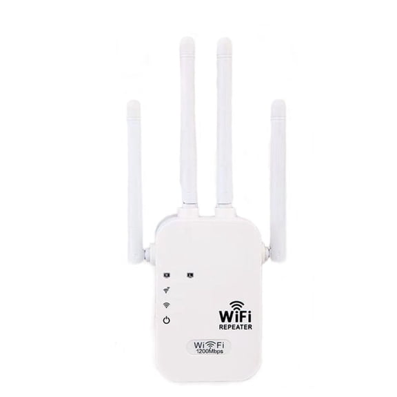 WiFi Extender Booster 1200Mbps Dual Band 5GHz/2.4GHz, 4 Antennas Wireless Signal Booster with US Plug, Wider Coverage Range Extender for Home Office