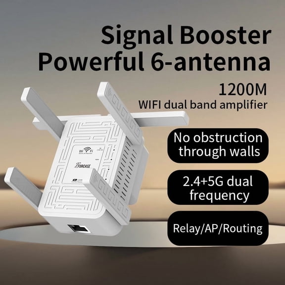 WiFi Extender Booster 1200Mbps Dual Band 5GHz/2.4GHz, 6 Antennas Wireless Signal Booster WiFi Amplifier Internet Extender for Home Office