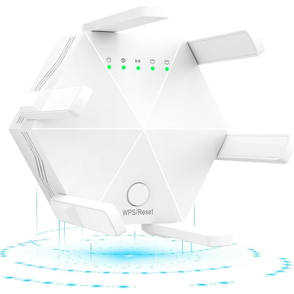 WiFi Amplifier WLAN Booster WLAN Repeater, WiFi Range Extender 300Mbps(5999sq.ft), WiFi 2.4GHz Band WPS Wireless Signal Strong Penetrability with Ethernet Port, 6 Antennas 360 Full Coverage
