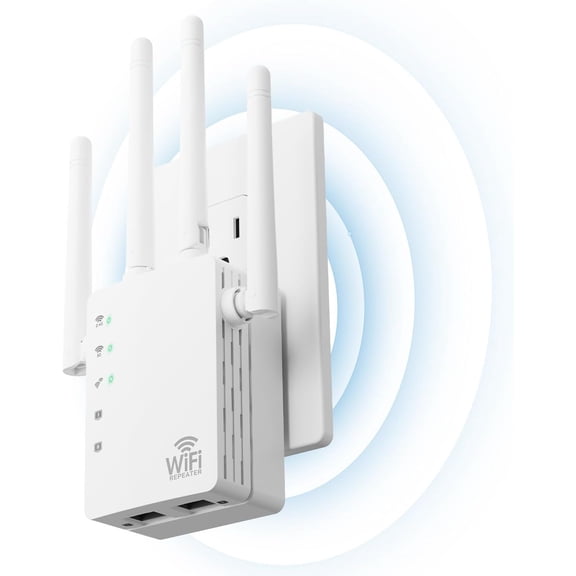 WiFi Extender with Ethernet Port, Covers Up to 13888 Sq.ft and 150+ Devices, WiFi Extender Signal Booster with Band 5GHz/2.4GHz, Antennas, Ethernet Port & EasyMesh, 1-Tap Setup