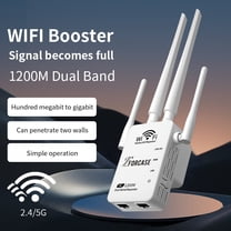 WiFi Extender Signal Booster 1200M Dual Band (2.4G 5G) with 4 High-Gain Antennas, Wireless Repeater/AP/Router 3-in-1, Cell Phone Signal Booster For Home For Rural Area, Easy Setup,white