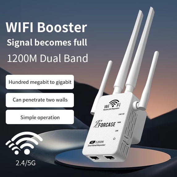 WiFi Extender Signal Booster 1200M Dual Band (2.4G+5G) with 4 High-Gain Antennas, Wireless Repeater/AP/Router 3-in-1, Cell Phone Signal Booster For Home For Rural Area, Easy Setup,white