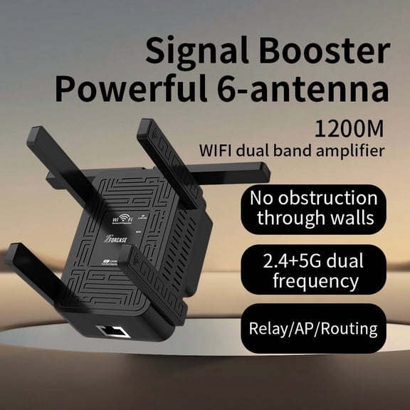 WiFi Extender Signal Booster 1200M Dual Band (2.4G+5G) with 6 High-Gain Antennas, Wireless Repeater/AP/Router 3-in-1, Wall-Penetrating Signal Amplifier for Home/Office, Easy Setup,black