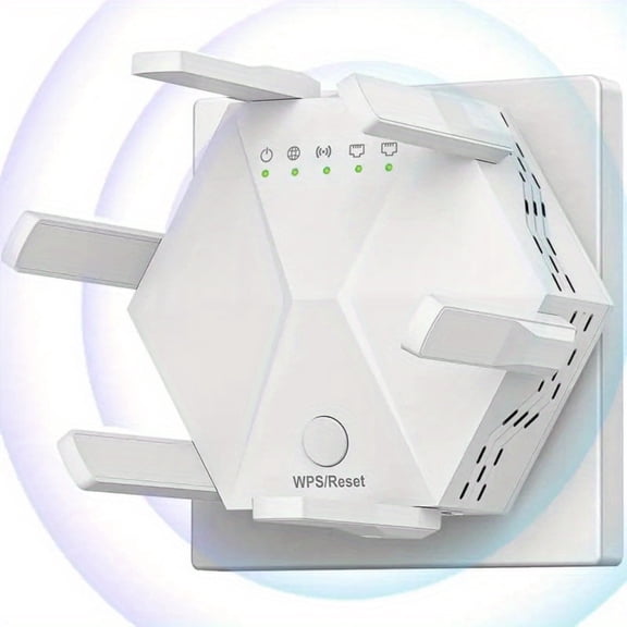 WiFi Extender Signal Booster, 1200Mbps Dual Band Wireless Repeater with 6 High-Gain Antennas & 2 Ethernet Ports, WiFi Repeater with Ethernet Port Covers up to 12000sq. ft and 55+ Devices