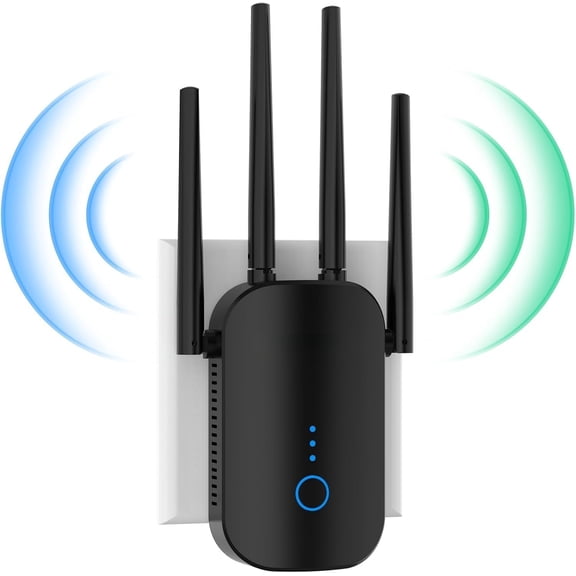 WiFi Extender Signal Booster,1200mbps WiFi Extender Coverage up to 5000 sq.ft, Dual Band WiFi Repeater, WiFi Boosters 4 Antennas, 2.4GHz & 5.8GHz WiFi Range Extender 802.11ac (Black)