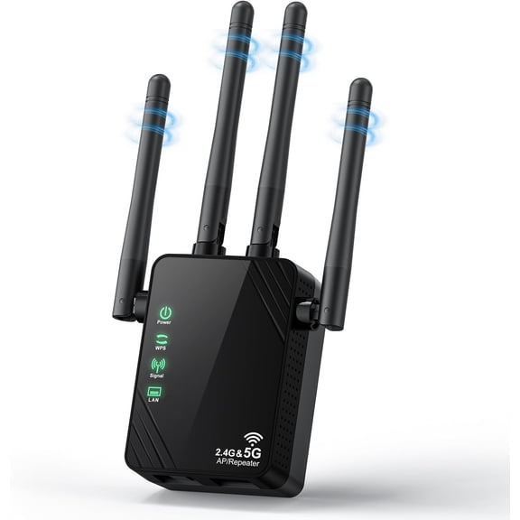 WiFi Extender Signal Booster for , Dual Band 1200Mbps Internet Extender WiFi Booster Up to 12888 Sq.ft Coverage and 105 Devices, WiFi Repeater with Ethernet Port, Easy Setup