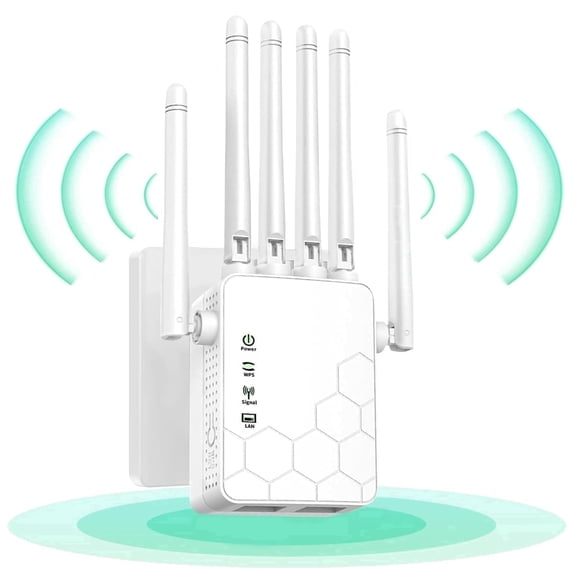 WiFi Extender Signal Booster, Dual Band Wireless Internet Repeater (2.4GHz & 5GHz), 300Mbps Speed, Wall-Plug, Universal Compatibility with Router