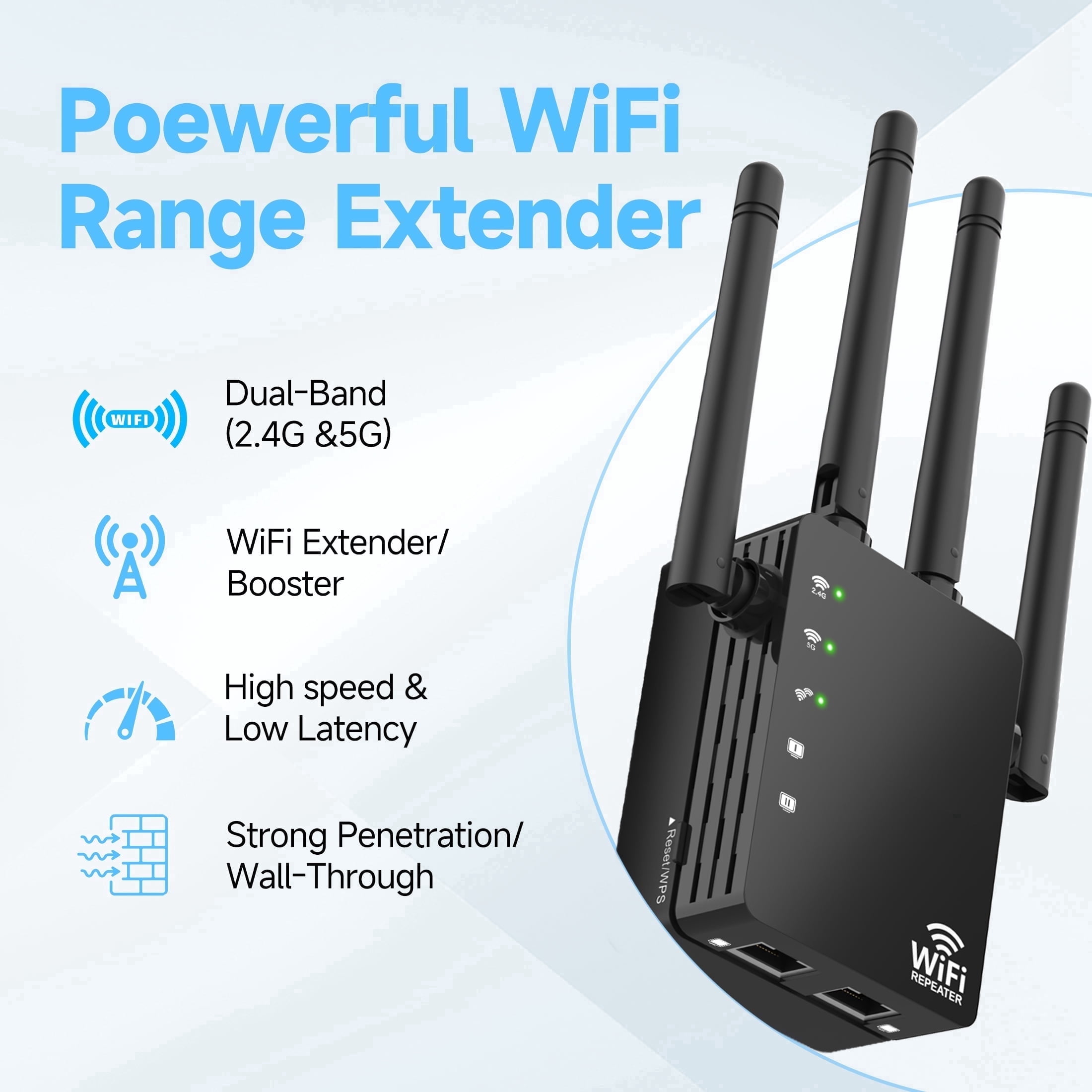 wifi booster box Range Extender AP Repeater  1200Mbps Dual Band Signal With 6 Antennas, Black an industrial grade plastic with greater strength and durability than standard ABS The best Wi-Fi extenders in