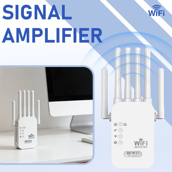 WiFi Extender, WIFI Signal Booster Amplifier 1200M Six-Antenna US Standard Wall-Penetrating 300M Wireless Network Repeater Amplifier for Smart Home Devices (wifi 6 extender)