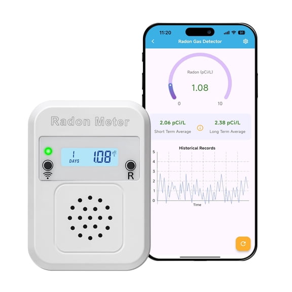 WiFi Home Radon Detector, Portable Radon Meter with Real-Time Short & Long-Term Monitoring, Plug-in Design, Instant Alerts & App Control