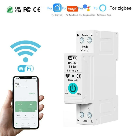 WiFi Intelligent Circuit Breaker 63A Overcurrent Undervoltage Protection Power Zeraneb