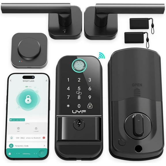 WiFi Keyless Entry Door Lock Handle Set : Smart Front Door Lock,Front Door Handle Set,App Remote Control, Digital Bluetooth Keypad Deadbolt with Alexa Auto Lock for Home Apartment Matte Black