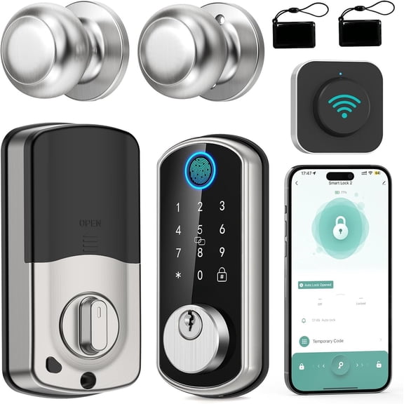 WiFi Keyless Entry Door Lock with Handle :    Front Door Lock,Front Door Handle Set, Door Knob,  Keypad Deadbolt Set with Alexa Auto Lock for