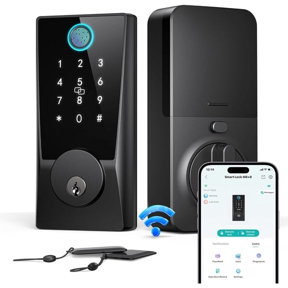 WiFi  Locks for Front Door: Keyless Entry WiFi Keypad Deadbolt Lock, Compatible with Alexa, Remote Control, Fingerprint Password Unlock,  Lock, Built-in  (2.4Ghz)