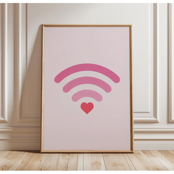 WiFi Love Minimal Pink Heart Signal Cute Modern Tech Decor Unframed Paper Print