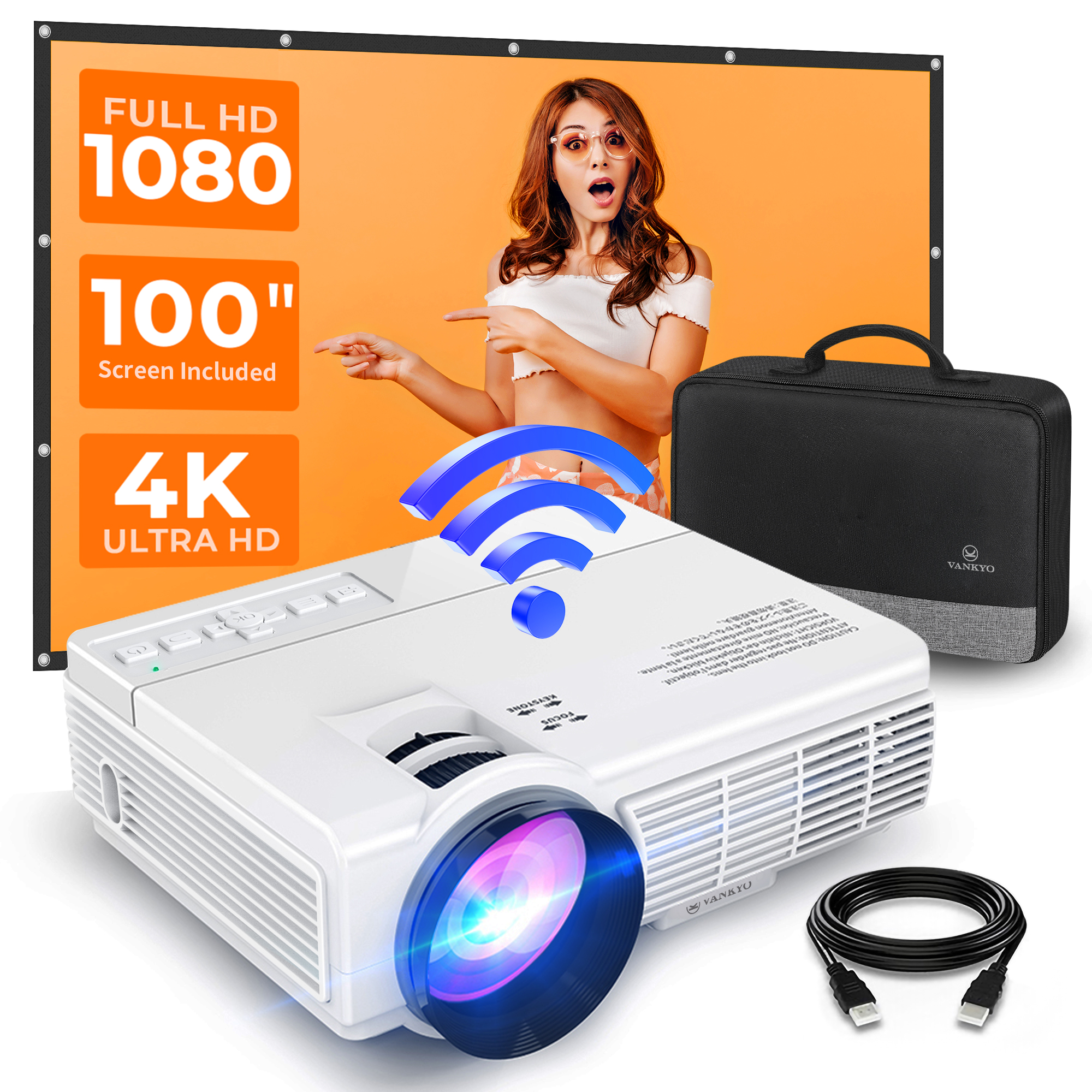 WiFi Mini Projector, VANKYO Leisure 1 Pro Portable Video Projector, 1080P Supported 230" Projection Size Home Theater Projector for iOS/Android Devices, Compatible with TV Stick, HDMI, VGA and USB - image 1 of 8