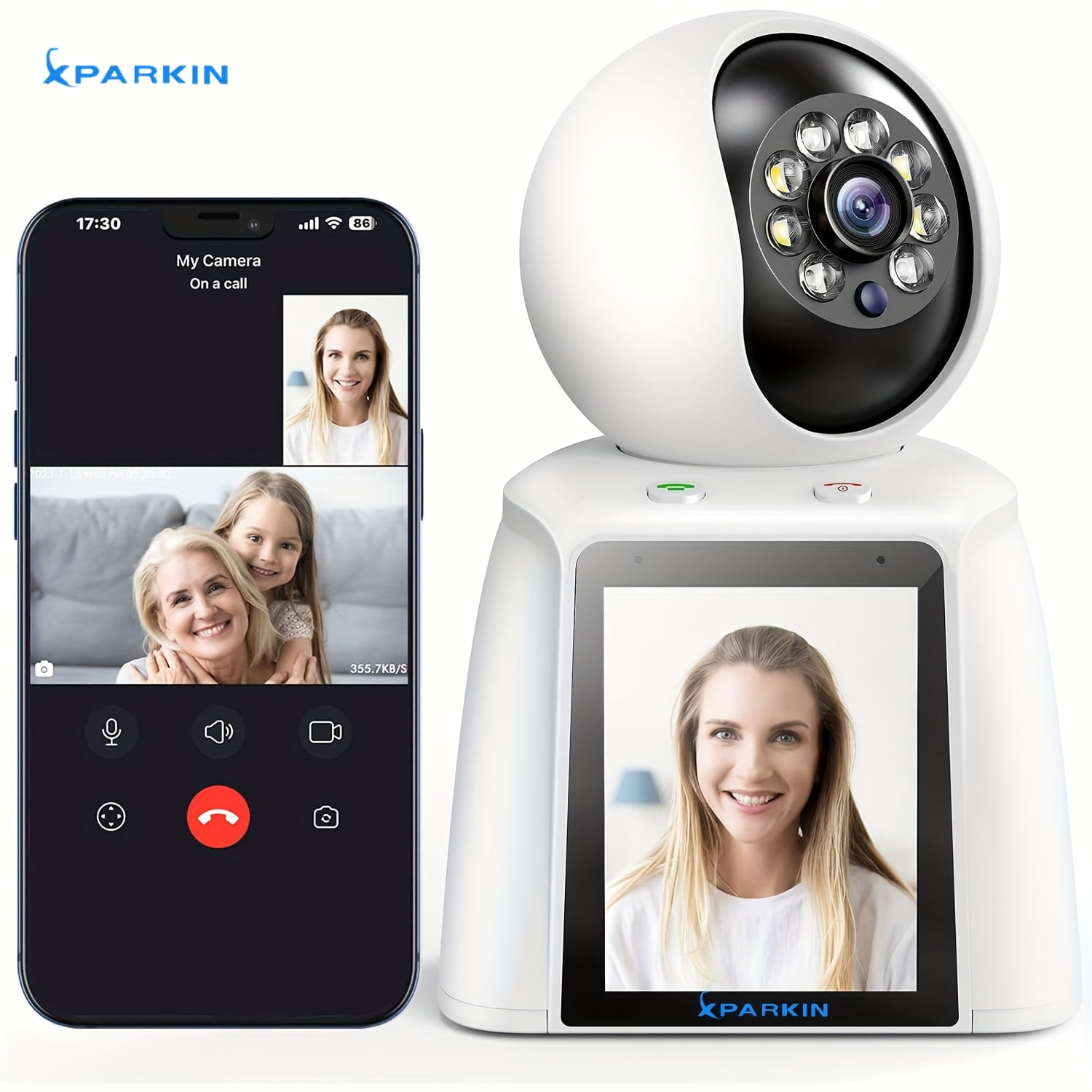 WiFi Pet Camera with 3" Screen, Baby Monitor & PTZ Indoor Security Cam, 3MP HD, Two-Way Talk, Motion Detection, App Control for Home, Elderly, Dog, Baby Room