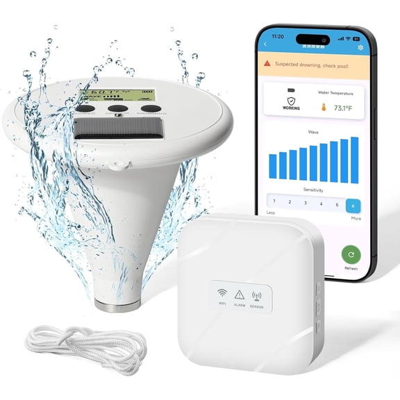 Zuomeng WiFi Solar Wave Pool Alarm, Surface Detection Type, App Remote Control, Dual Alarm (Device & App), Pool Season Safety