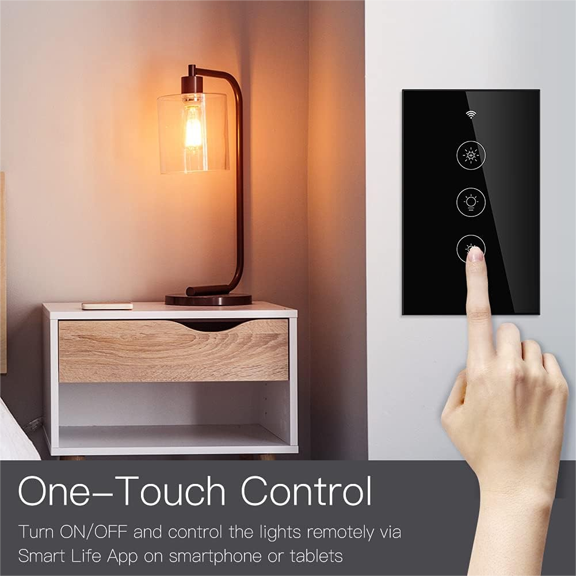 WiFi RF Smart Light Dimmer Switch, Smart Life/Tuya APP Relay Status Backlight Switch Off RF Remote Control Voice Compatible with Alexa Google Assistants, Black Touch$$Tools & Hardware Other